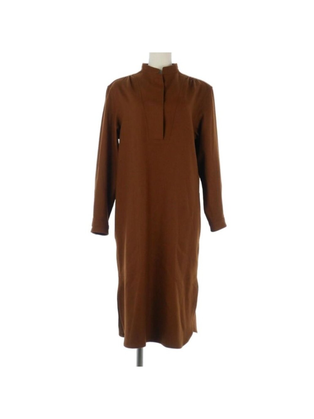 Hermes Camel Cashmere Dress Long Sleeve Long Length Side Slit Brown 34